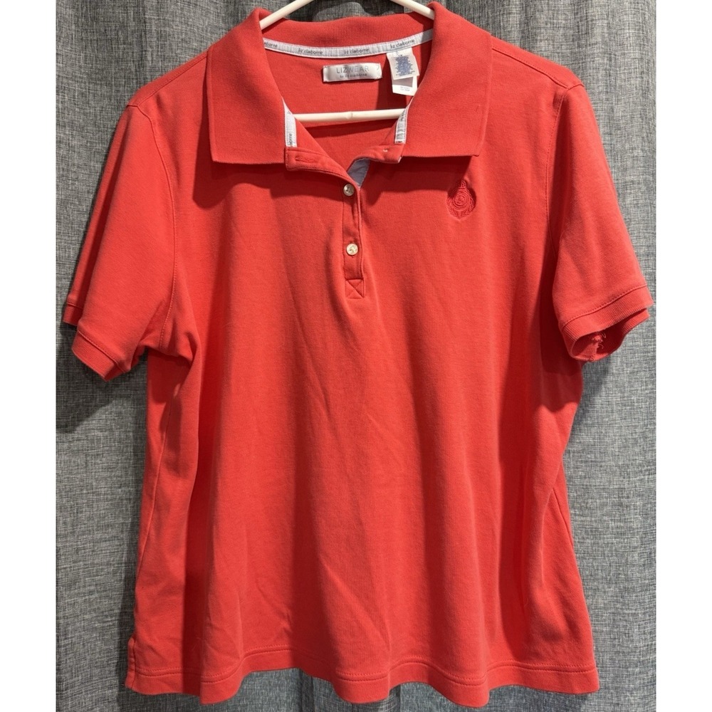 Lizwear Liz Claiborne Polo Shirt Womens 1X Coral Short Sleeve Collar Casual Top